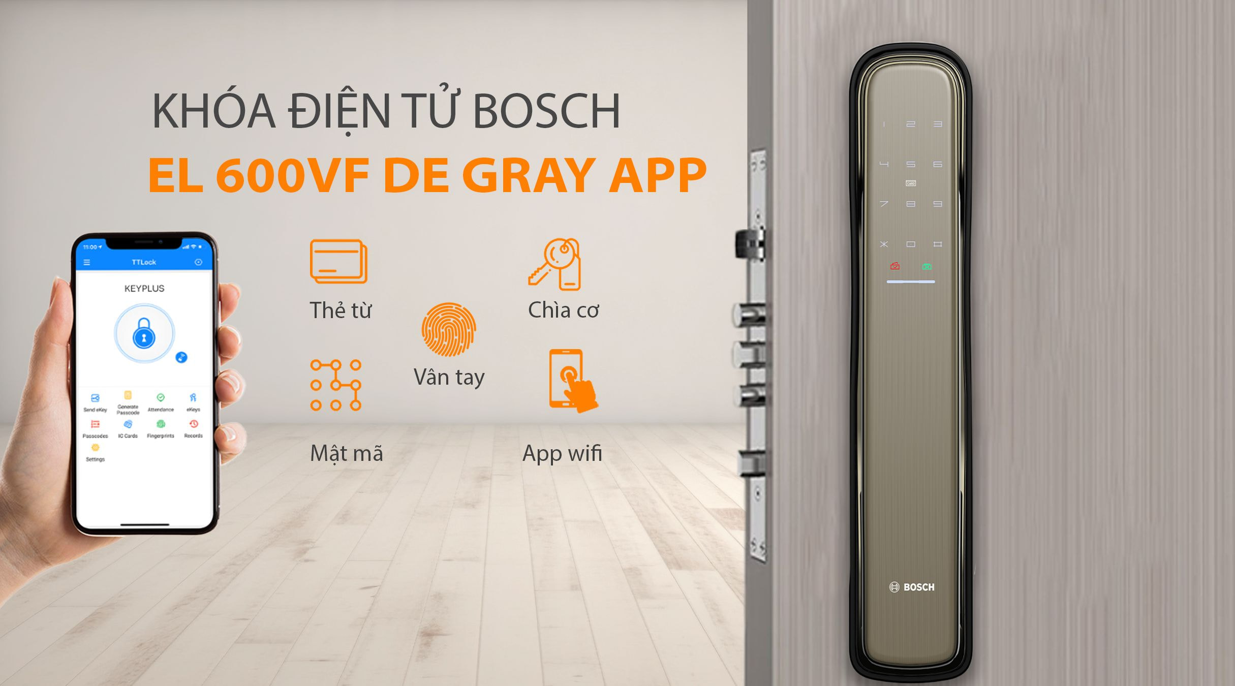 Cách mở khóa điện tử BOSCH EL 800A DE Xám APP